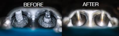 Inlet manifold showing before and after results following Walnut blasting
